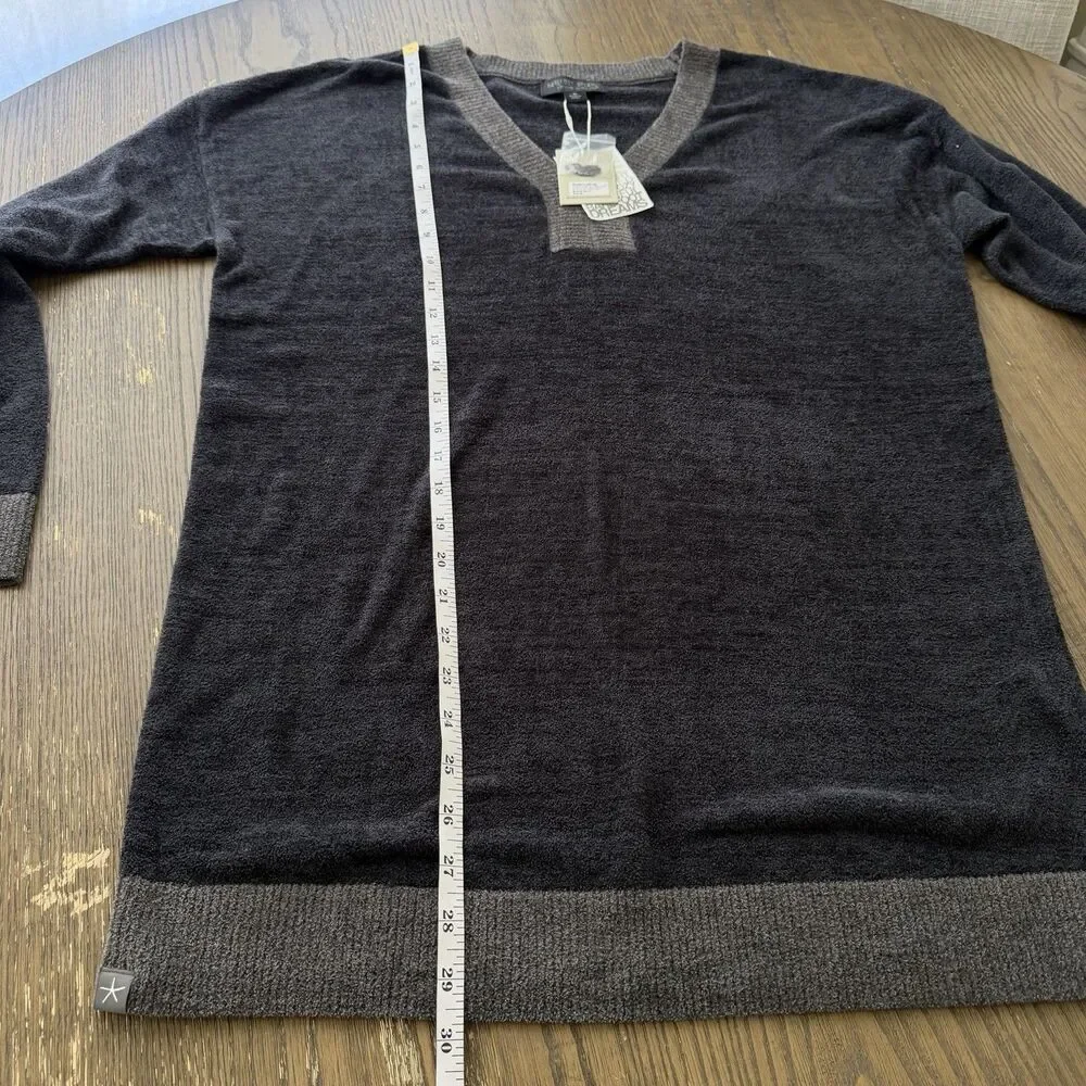 New Barefoot Dreams Women's Sz M CozyChic Ultra Lite V-Neck Tunic Sweater Black